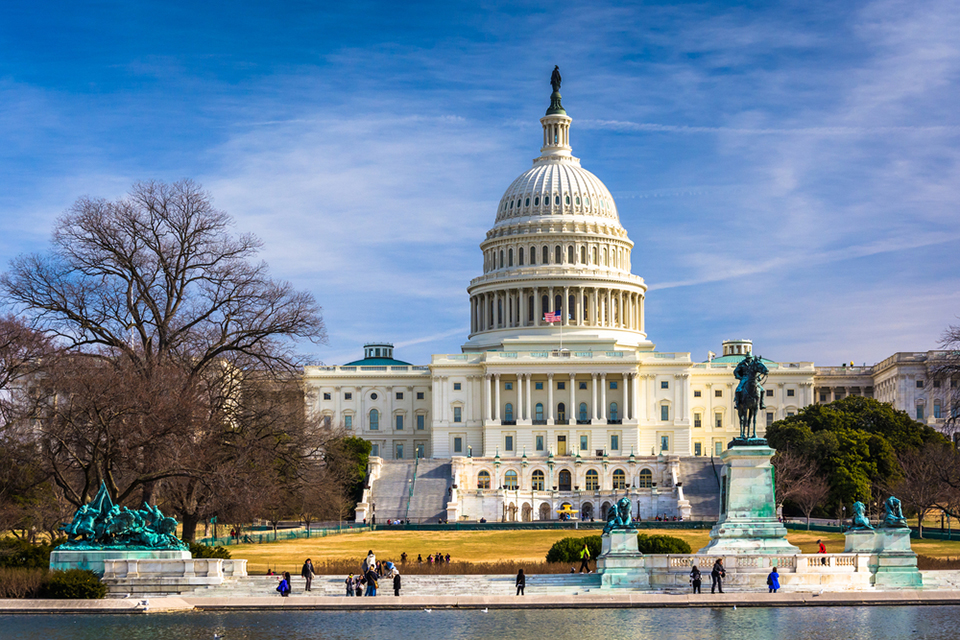 The United States Capitol and reflecting pool in Washington, DC.